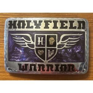 Vtg EVANDER HOLYFIELD Belt Buckle J&H Warrior Boxing Johnson Held Silver